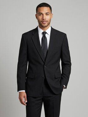 Palm Beach Black Wool Suit Made in USA Size 42 R 33 x 32